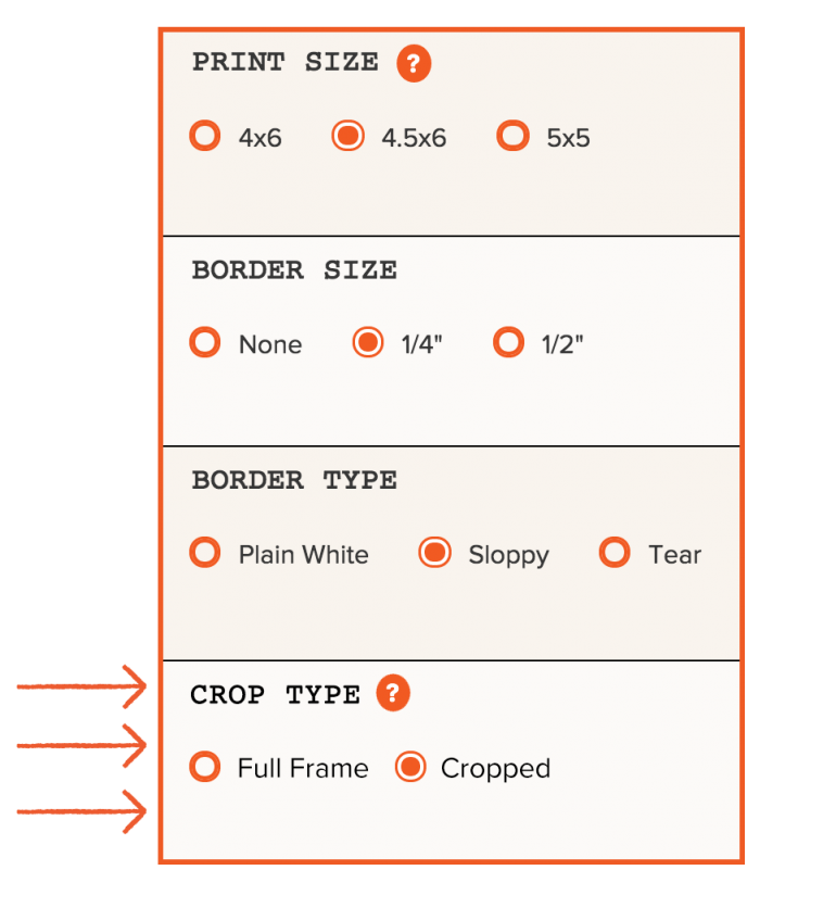 Look for these crop options when ordering professional quality proof prints