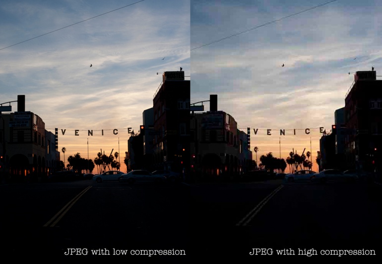 A photo showing the difference between high and low compression with JPEGs