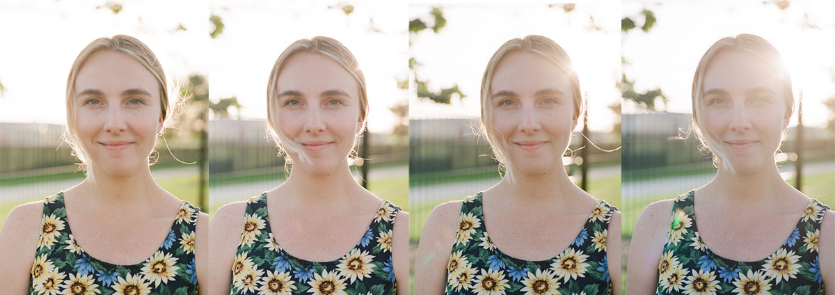 Four photos displaying a range of flare